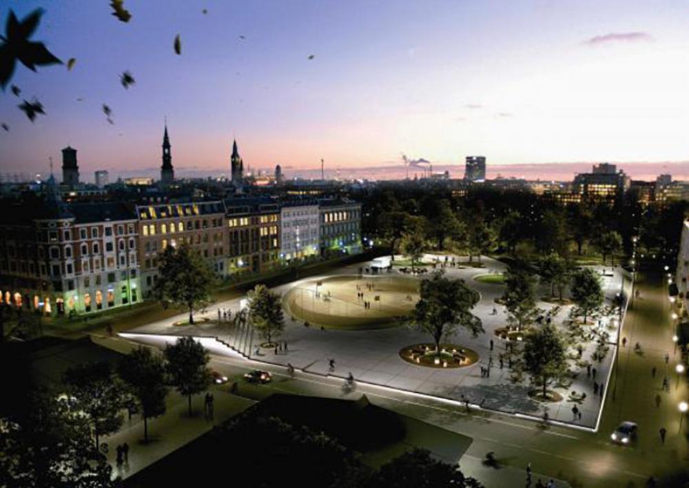 israels plads, rendering, aften